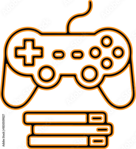 Retro video game controller and stack of game cartridges