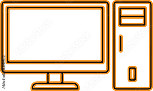 Desktop computer with monitor and tower outline