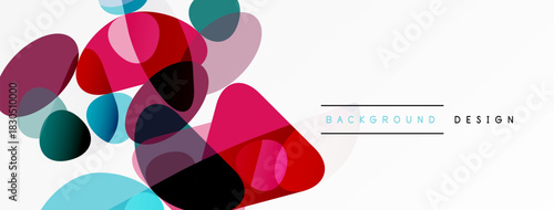 Abstract colorful shapes overlap, creating dynamic visual effect. Modern design elements suggest creativity, energy, simplicity.