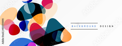 Abstract colorful shapes overlap, creating dynamic composition. Modern design element for backgrounds, presentations. Bright hues dominate.