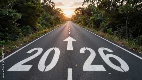 Happy New Year 2026 road sign in the park