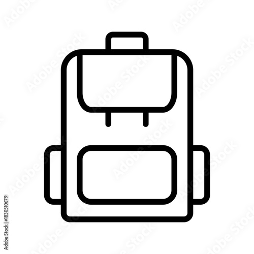 Simple lineart icon of student backpack for campus.
