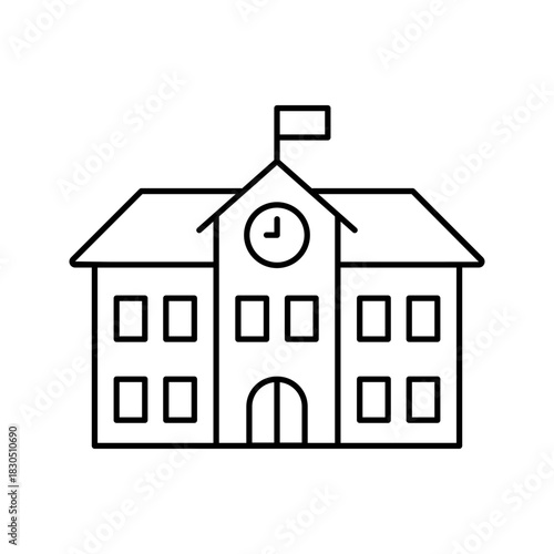 Simple lineart icon of educational campus building.

