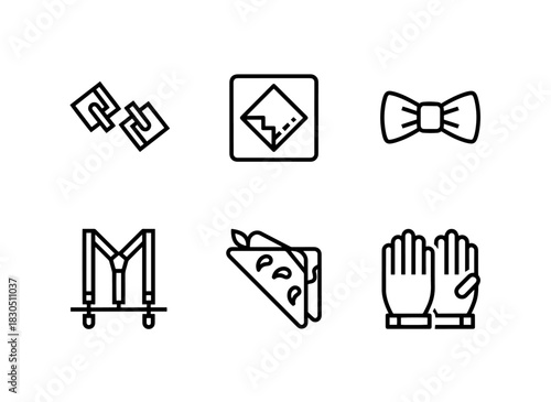 Cufflinks Pocket Square Bow Tie Suspenders Bandana Gloves Minimal Bold Line Icon Set