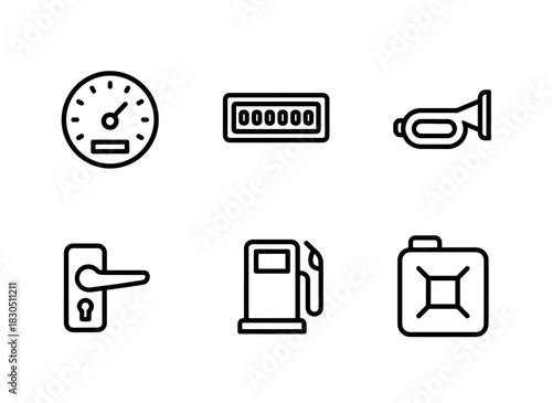 Dashboard Speedometer Odometer Horn Door Handle Fuel Tank Minimal Bold Line Icon Set