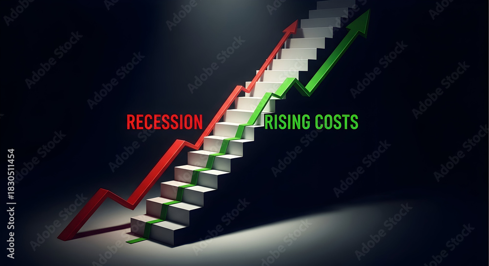Obraz premium Visual Representation of Economic Dynamics: The Contrast Between Recession and Rising Costs on a Stylish Staircase Graph