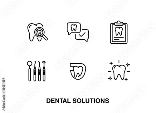 Dental Checkup Dental Consultation Dental Care Plan Dental Equipment Dental Clinic Minimal Bold Line Icon Set