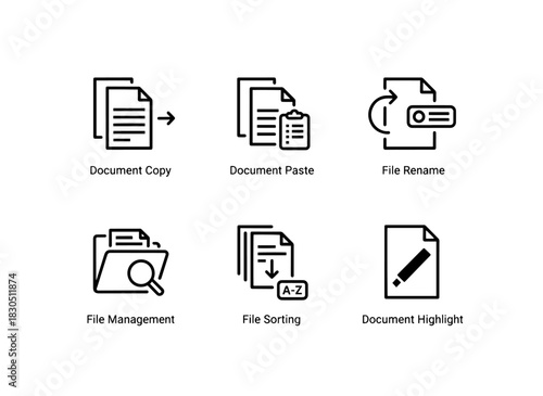 Document Copy Document Paste File Rename File Management File Sorting Minimal Bold Line Icon Set