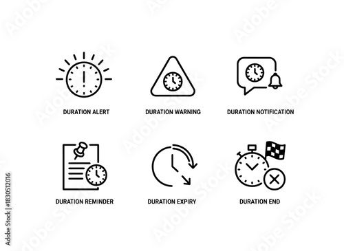 Duration Alert Duration Warning Duration Notification Duration Reminder Duration Timer Minimal Bold Line Icon Set