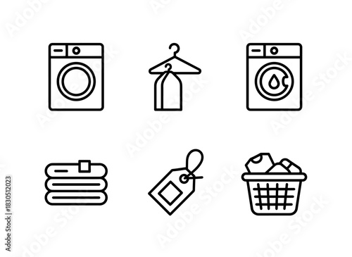 Dryer Dry Cleaning Laundry Service Folded Clothes Laundry Tag Laundry Basket Minimal Bold Line Icon Set