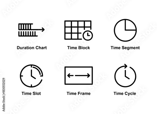 Duration Chart Time Block Time Segment Time Slot Time Frame Time Cycle Minimal Bold Line Icon Set