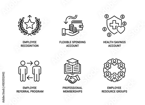Employee Recognition Flexible Spending Account Health Savings Account Employee Referral Program Minimal Bold Line Icon Set