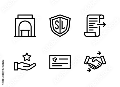 Exhibition Booth Sponsor Logo Marketing Material Giveaway Business Card Contact Info Minimal Bold Line Icon Set