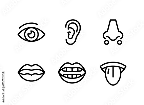 Eyes Ears Nose Mouth Teeth Tongue Minimal Bold Line Icon Set