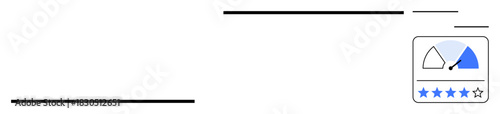 Performance rating concept. Performance gauge icon with speed measurement and star rating for feedback. Performance evaluation in progress indicators, metrics, analytics, customer reviews, quality
