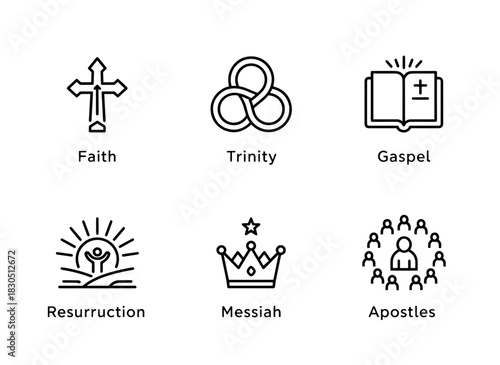 Faith Trinity Gospel Resurrection Messiah Apostles Minimal Bold Line Icon Set