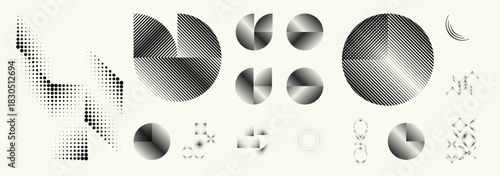 Abstract geometric linear dots and lines set - modern deform semi circles and segmented circles for branding and layout design . Toolkit collection , for modular design projects. Vector 