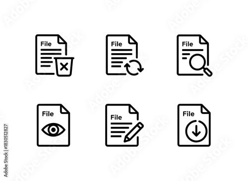 File Delete File Rename File Search File Preview File Edit File Download Progress Minimal Bold Line Icon Set