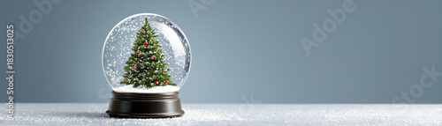 Christmas tree in snow globe, copy space