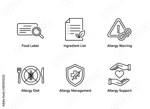 Food Label Ingredient List Allergy Warning Allergy Diet Allergy Management Minimal Bold Line Icon Set