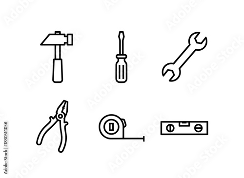 Hammer Screwdriver Wrench Pliers Tape Measure Level — Minimal bold line icon set
