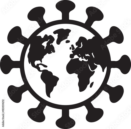 Global pandemic illustration world map encased in coronavirus silhouette