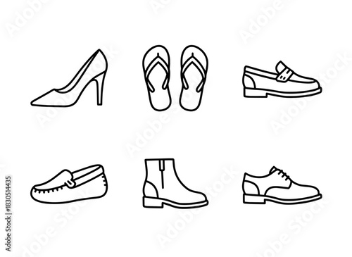 High Heels Flip Flops Loafers Moccasins Ankle Boots Dress Shoes — Minimal bold line icon set