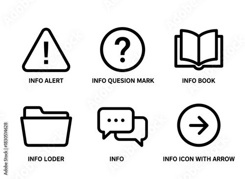 Info Alert Info Question Mark Info Book Info Folder Info Chat Info Notification — Minimal bold line icon set