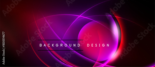 Abstract background features vibrant curves, gradients. Red, purple hues dominate design, creating dynamic visual effect. Text reads background design.