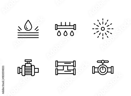Irrigation System Drip Irrigation Sprinkler Water Pump Irrigation Pipe Water Valve — Minimal bold line icon set