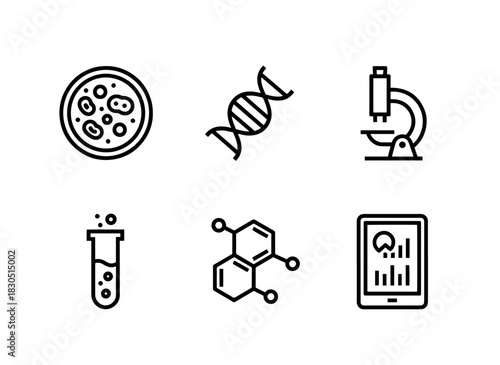 Laboratory Test Petri Dish DNA Testing Biochemistry Molecular Biology Biological Research — Minimal bold line icon set