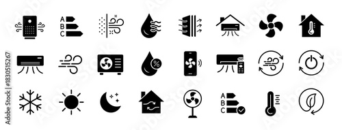 Air Conditioning icon set. Cooling appliance and heating symbol. Vector illustration.