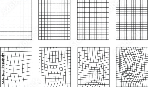 Set of grid pattern background. Abstract distorted grid wave pattern. Vector illustration.