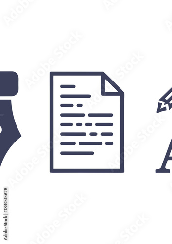 Minimalist pen nib symbol creativity, Clean document icon organized workflow, Elegant typography letter precision, Modern writing tool inspiration, Simple outline pen artistic flair