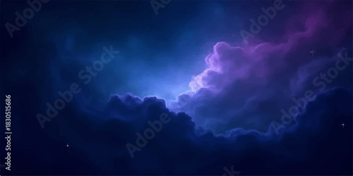 Nebula cloudscape with blue and purple hues in a dark sky