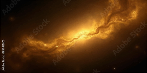 Golden nebula cloud in deep space with stars and cosmic dust