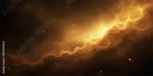Golden nebula cloud with stars in the dark space background
