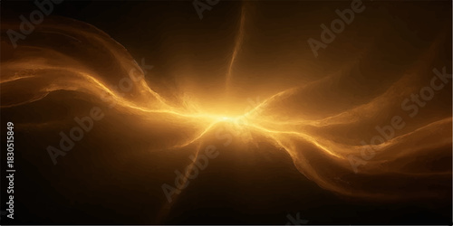 Abstract golden light energy burst on dark background for science and technology