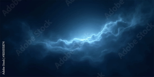 Dramatic blue nebula cloudscape in dark space with light burst