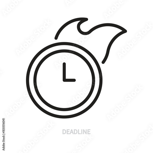 Deadline line black icon. Time, clock, watch symbol. Urgency, limit concept. Fire, flame sign. Vector illustration. Editable stroke. Flat design. Isolated on a white background.