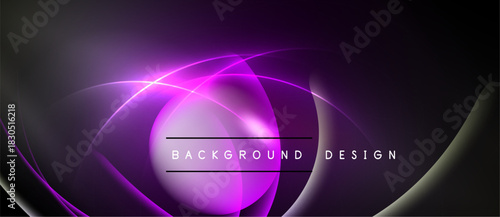 Abstract purple design features flowing lines, curves, bright center. Dark background creates dramatic visual effect. Modern, elegant.