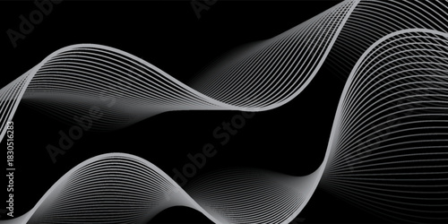 Fototapeta Naklejka Na Ścianę i Meble -  Futuristic perspective grid box. Abstract wireframe with white grid line on black background. abstract wavy lines background.