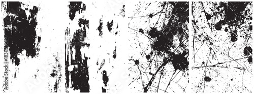 Urban Grunge Texture Pack, Distressed Peeling Paint and Ink Splatter Vector Backgrounds in Black and White