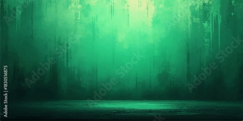 Emerald green grunge studio background with light and shadow effects