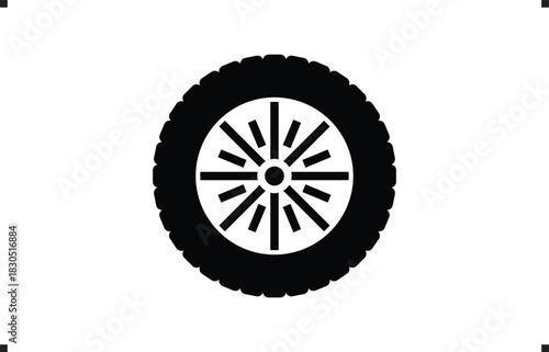 Black rubber wheel tire design. Wheel tires. Car tire tread tracks, Mini Van racing wheel mascot design. Tires road maintenance vector automobile. Auto Van wheel tyre. Vector illustration rim design