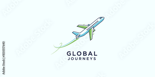 Global Journeys Airplane Icon with Green Trail for Travel & Tourism