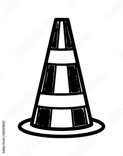 Bold traffic cone drawing for safety awareness, construction, or caution signage usage