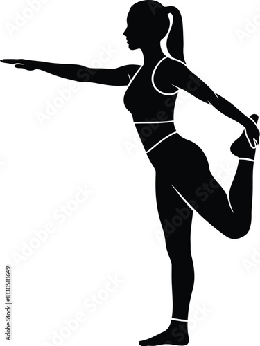 Silhouette of a woman doing a standing quadriceps stretch