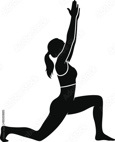 Silhouette of a woman performing a high lunge yoga pose