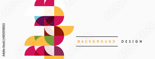 Abstract colorful shapes form vertical design. Minimalist background with text elements present. Clean, modern aesthetic.